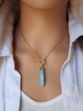 Johnny Was Jewelry designer Bullet blue chunky Stone 18K Gold Plated Chain